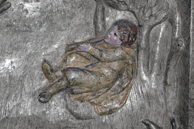 Itziarko parrokiako erretaulan agertzen den artzain adar-jolea. (Arg.: JMBA)