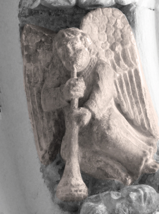 San Joan elizaren okuluan agertzen den korneta-jolea. (Arg.: JMBA)