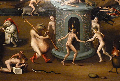 Txori-gizon xirolarru-jolea Azken Judizioko taula flandestarrean (xehetasuna). (Iturria: Tuterako Santa Maria la Mayor Katedraleko Museoa)