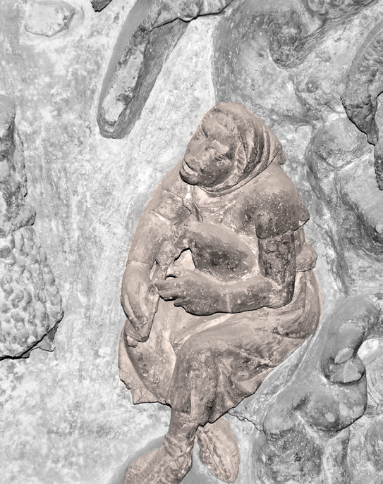 Gasteizko Katedralaren erdiko atarian, lehen pisuko artzain xirolarru-jolea. (Arg.: JMBA)