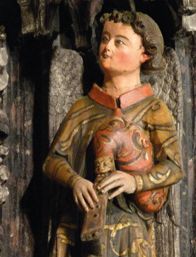 Guardiako Andra Maria elizako portikoan ageri den xirolarru-jolea. (Arg.: JMBA)