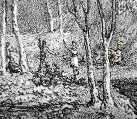 Lockerren grabatua Lapueblako musika eta dantza eszenarekin. (Iturria: E.H. Locker, 1824, or. gabe)